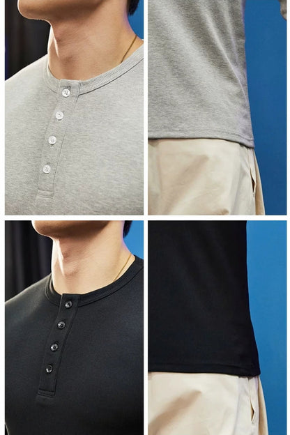Stretch Ribbed Henley Longsleeve  #BF158