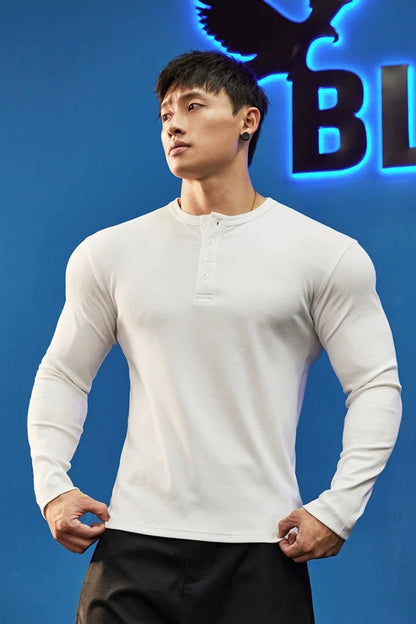 Stretch Ribbed Henley Longsleeve  #BF158