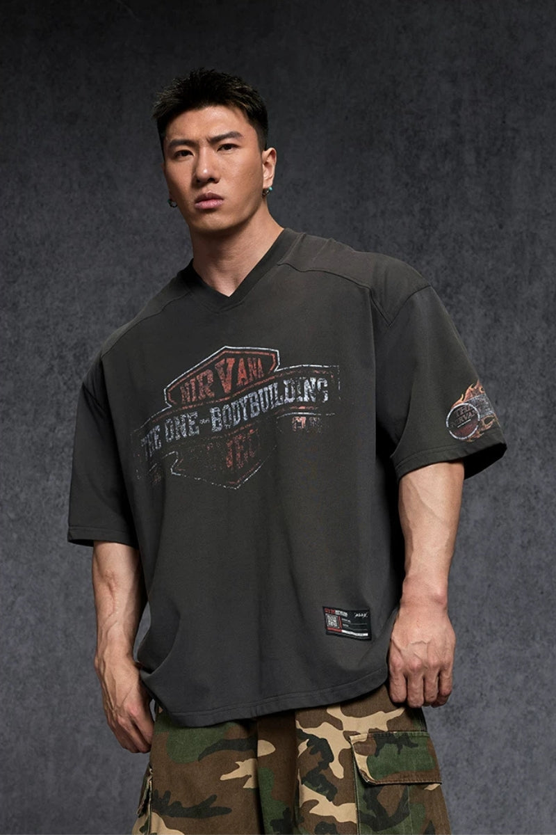 Oversized V-Neck Vintage T-Shirt  #TK038