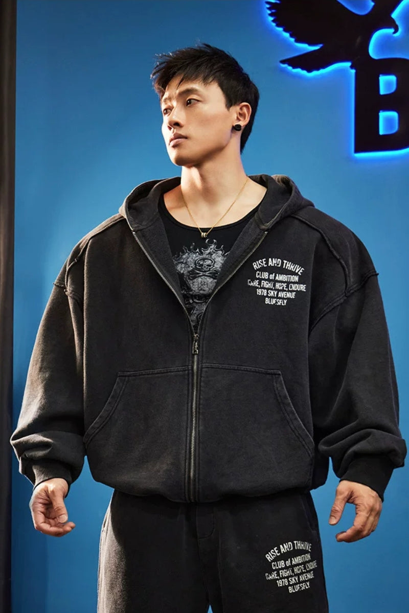 Oversized Washed Zip Hoodie  #BF169