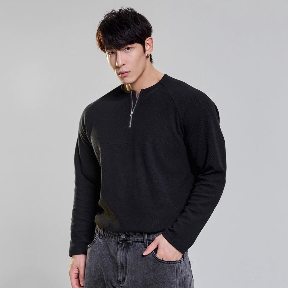 Grain Texture Half-Zip Top  #MD109