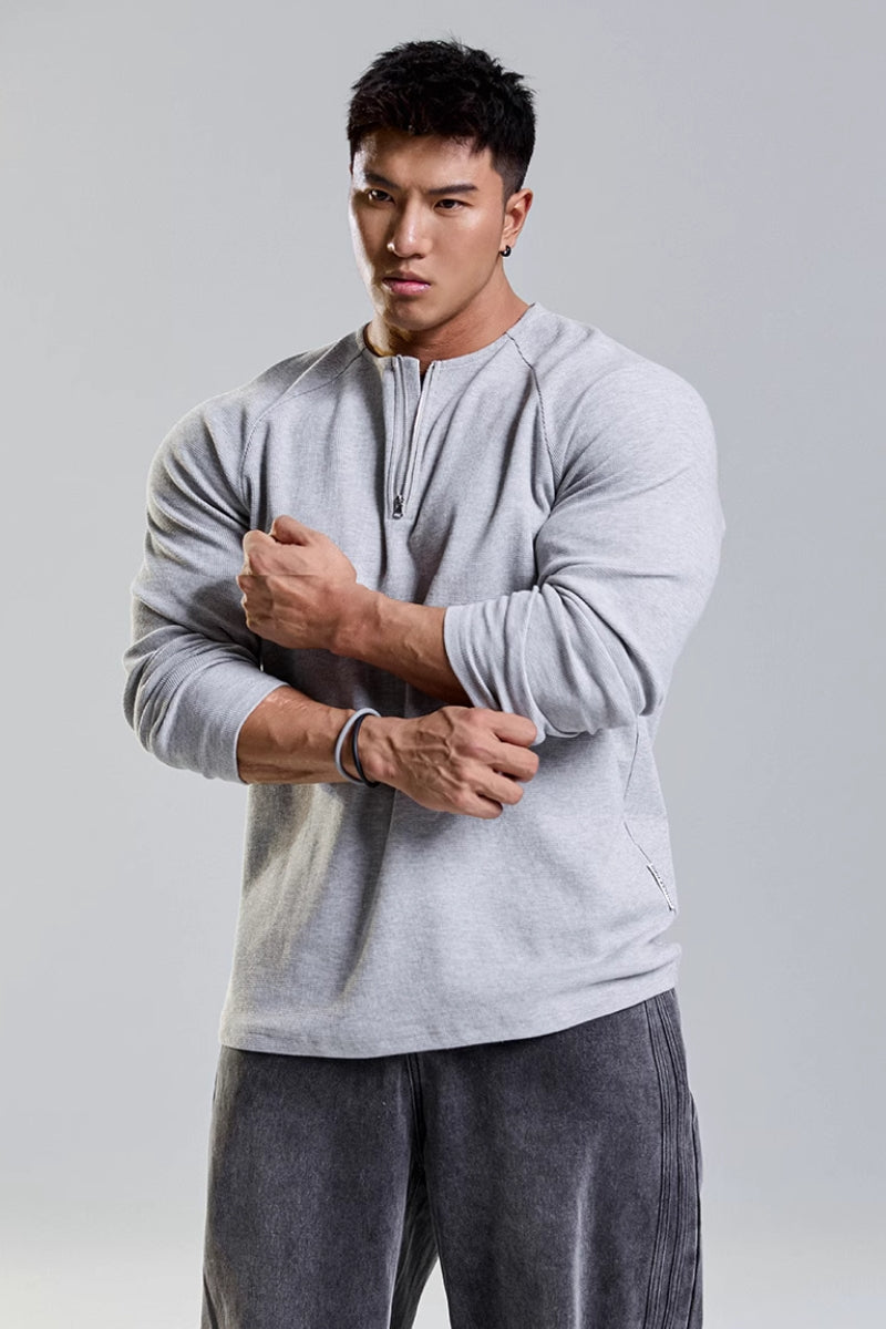 Grain Texture Half-Zip Top  #MD109