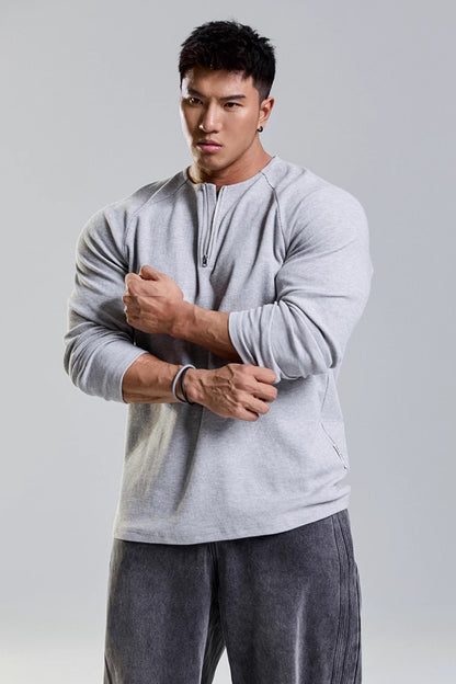 Grain Texture Half-Zip Top  #MD109