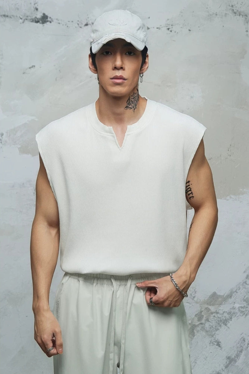 Waffle Knit V-Neck Sleeveless  #LM040