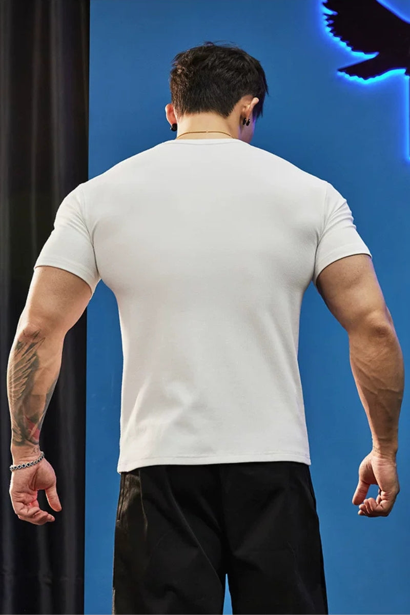 Stretch Ribbed Henley T-Shirt  #BF157