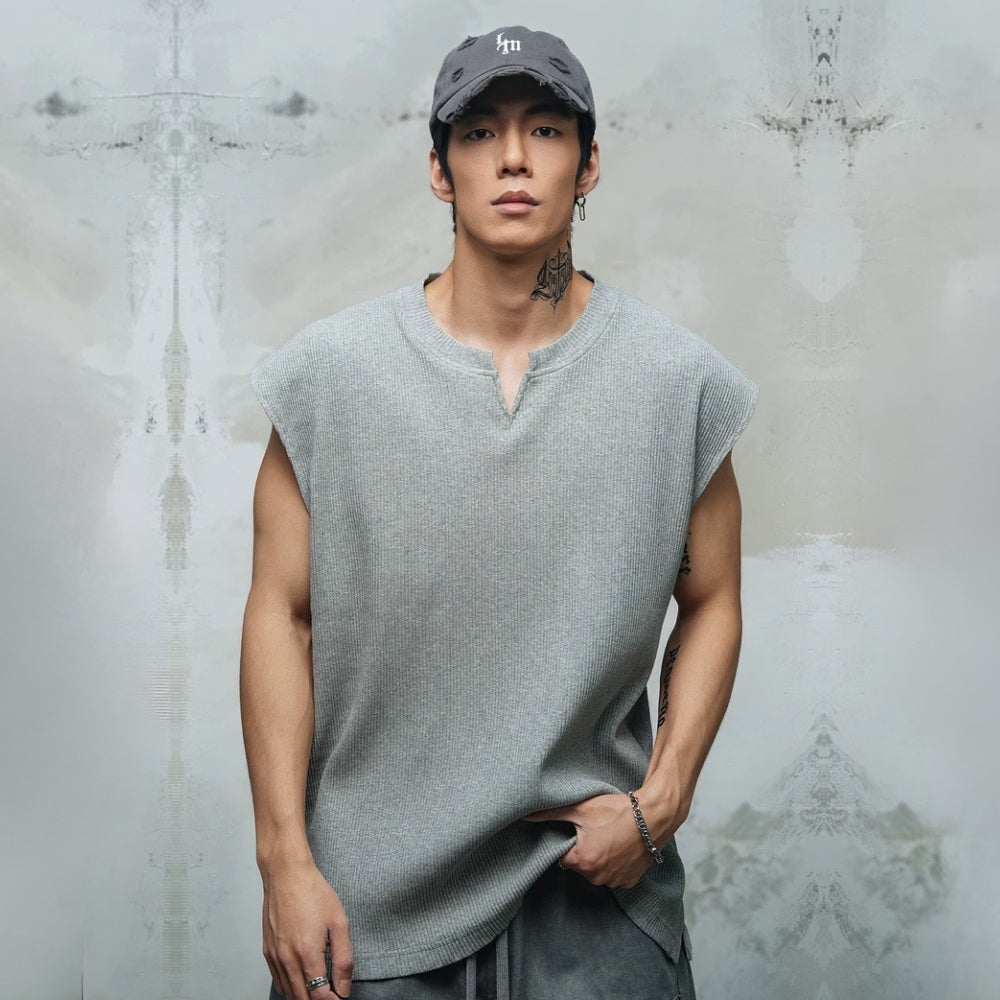 Waffle Knit V-Neck Sleeveless  #LM040