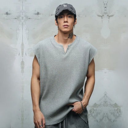 Waffle Knit V-Neck Sleeveless  #LM040