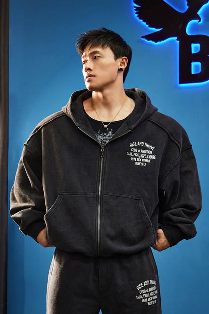 Oversized Washed Zip Hoodie  #BF169