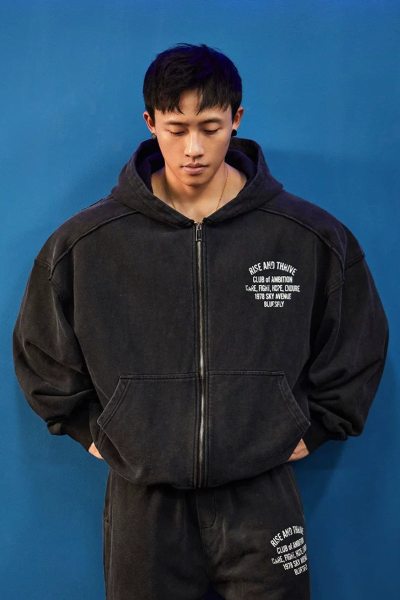 Oversized Washed Zip Hoodie  #BF169