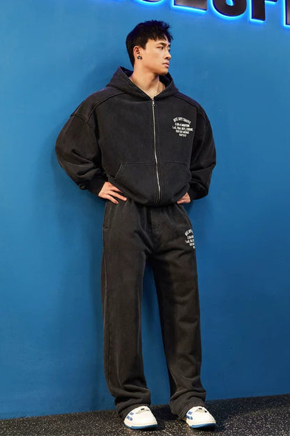 Oversized Washed Zip Hoodie  #BF169