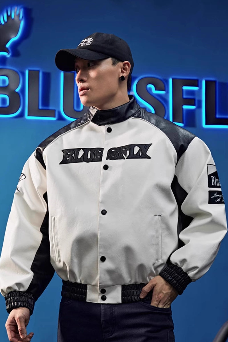 Monochrome Faux Leather Jacket  #BF020