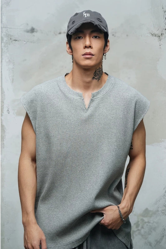 Waffle Knit V-Neck Sleeveless  #LM040