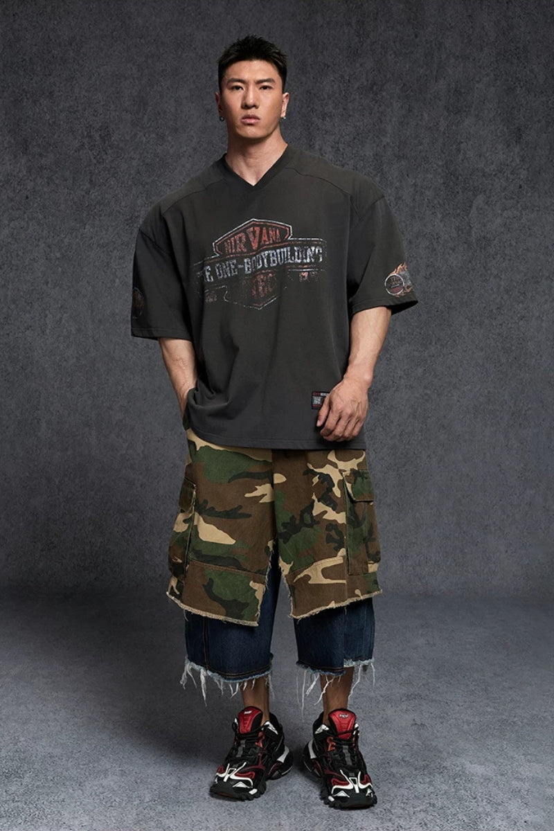 Oversized V-Neck Vintage T-Shirt  #TK038