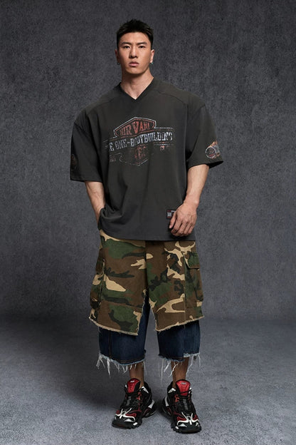 Oversized V-Neck Vintage T-Shirt  #TK038