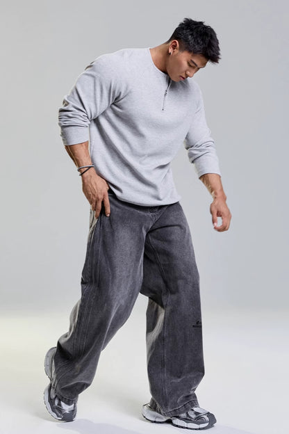 Grain Texture Half-Zip Top  #MD109