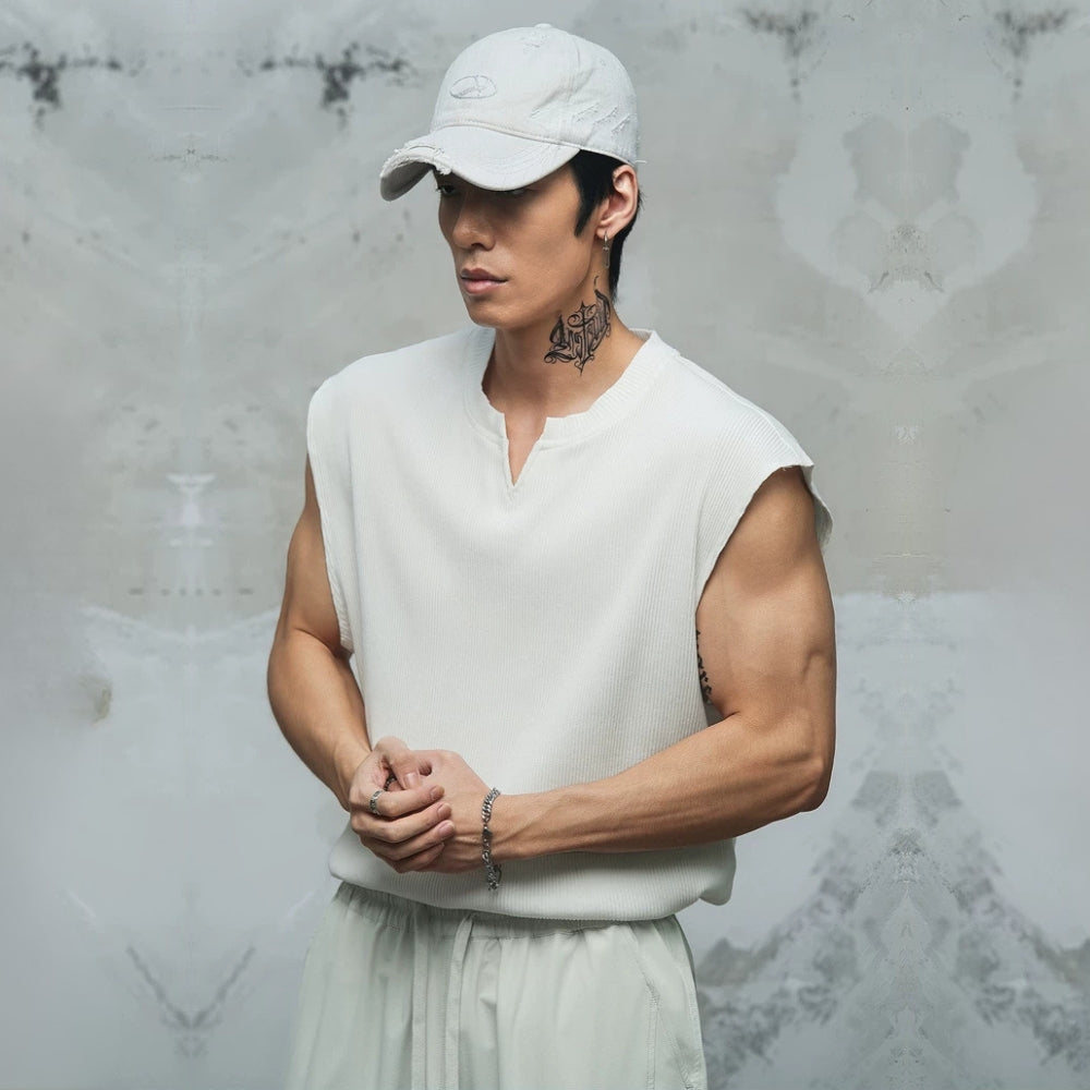 Waffle Knit V-Neck Sleeveless  #LM040