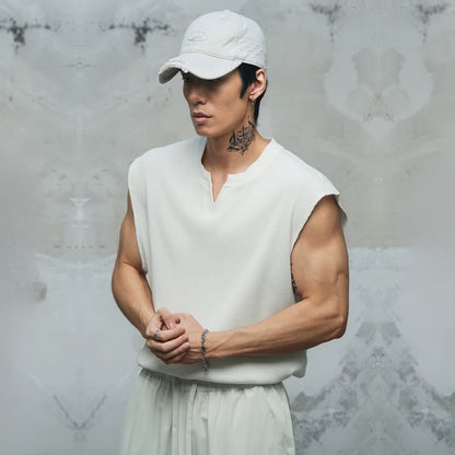 Waffle Knit V-Neck Sleeveless  #LM040