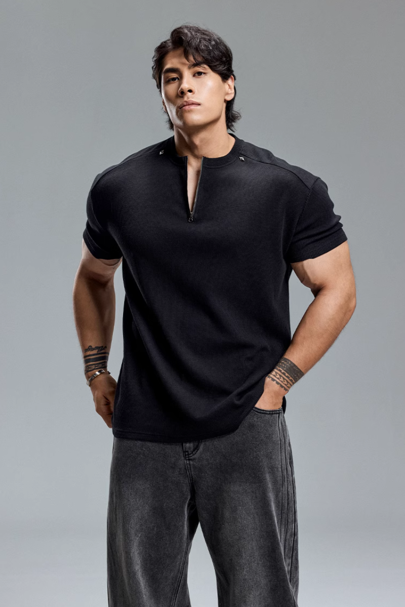EdgeFit Quarter-Zip Waffle Top  #MD084