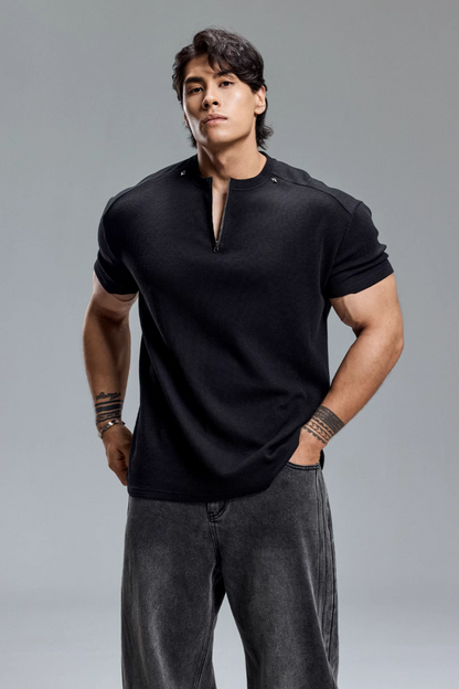 EdgeFit Quarter-Zip Waffle Top  #MD084