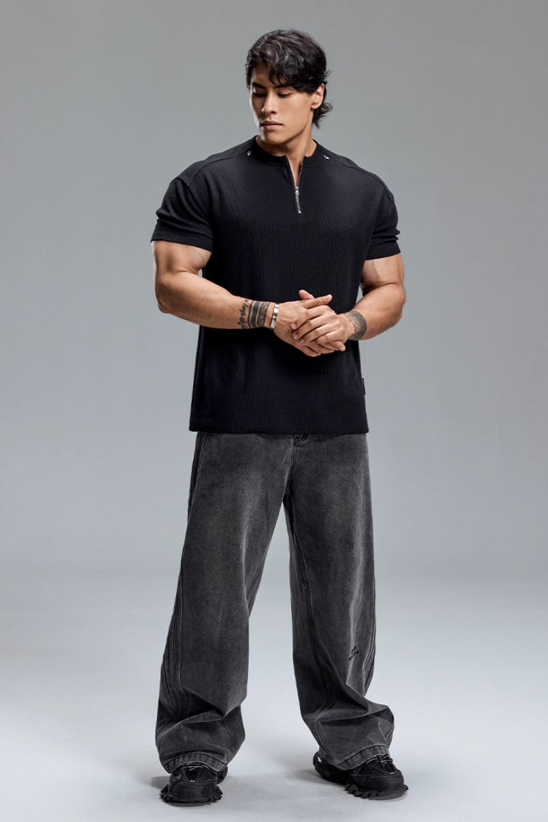 EdgeFit Quarter-Zip Waffle Top  #MD084