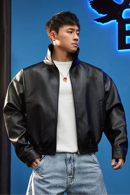 High Collar Faux Leather Blouson  #BF168
