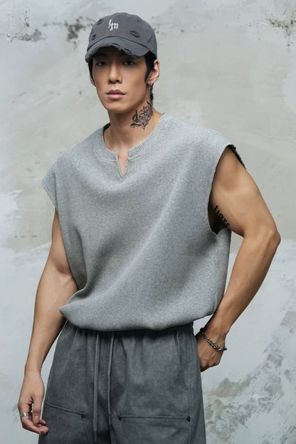 Waffle Knit V-Neck Sleeveless  #LM040