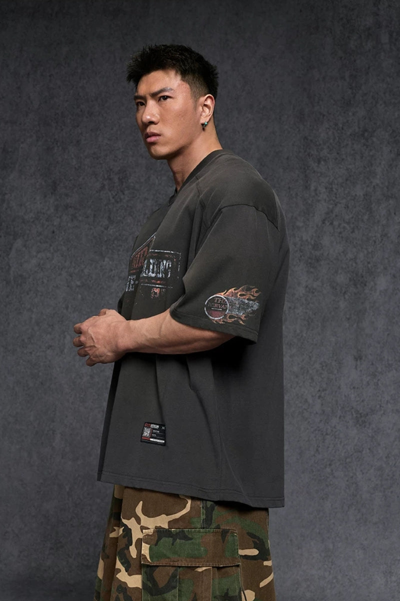 Oversized V-Neck Vintage T-Shirt  #TK038
