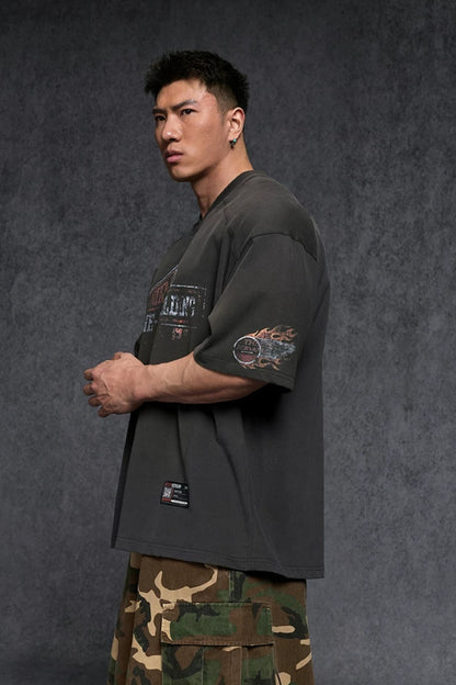 Oversized V-Neck Vintage T-Shirt  #TK038