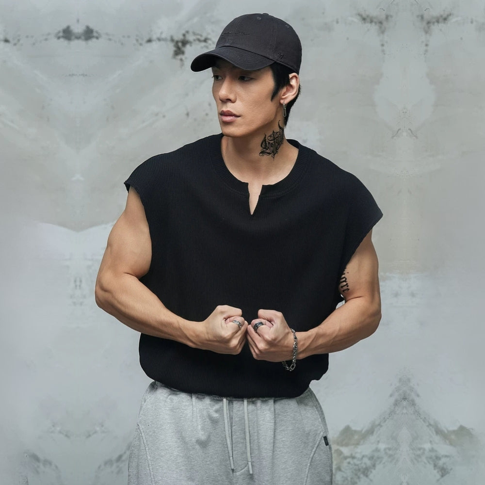 Waffle Knit V-Neck Sleeveless  #LM040