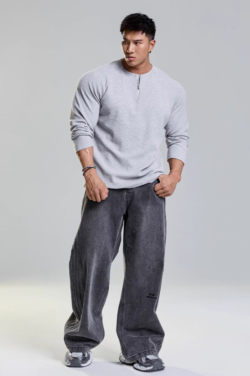 Grain Texture Half-Zip Top  #MD109