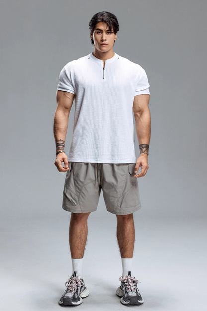 EdgeFit Quarter-Zip Waffle Top  #MD084