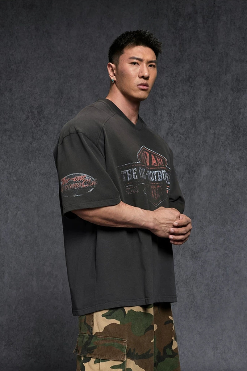 Oversized V-Neck Vintage T-Shirt  #TK038