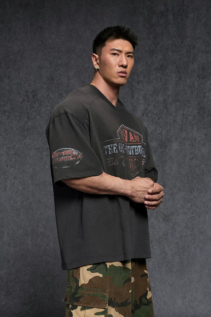 Oversized V-Neck Vintage T-Shirt  #TK038