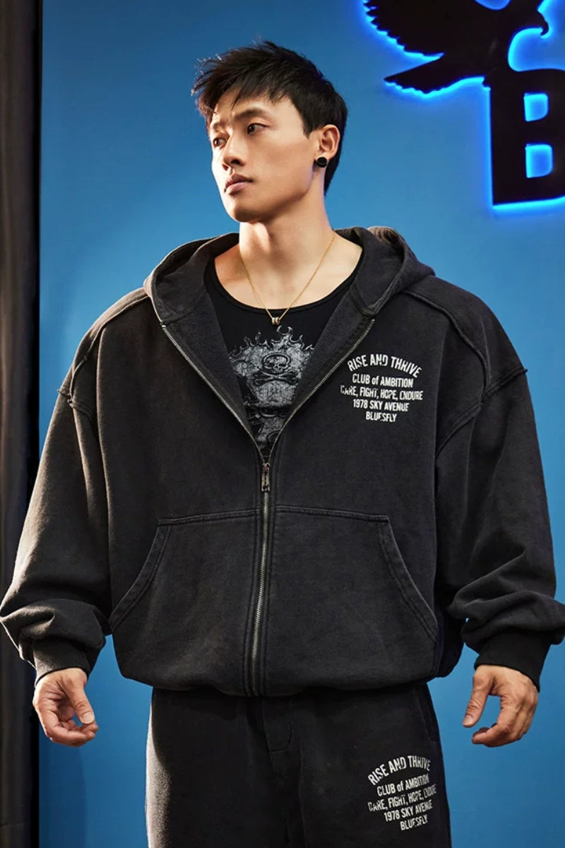 Oversized Washed Zip Hoodie  #BF169