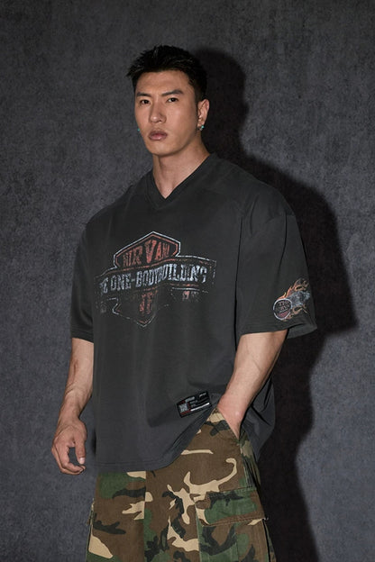 Oversized V-Neck Vintage T-Shirt  #TK038