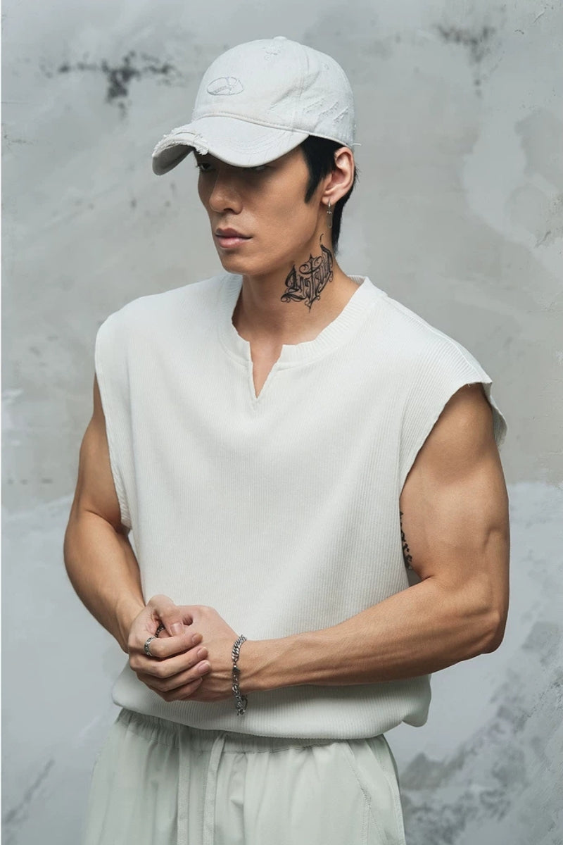 Waffle Knit V-Neck Sleeveless  #LM040