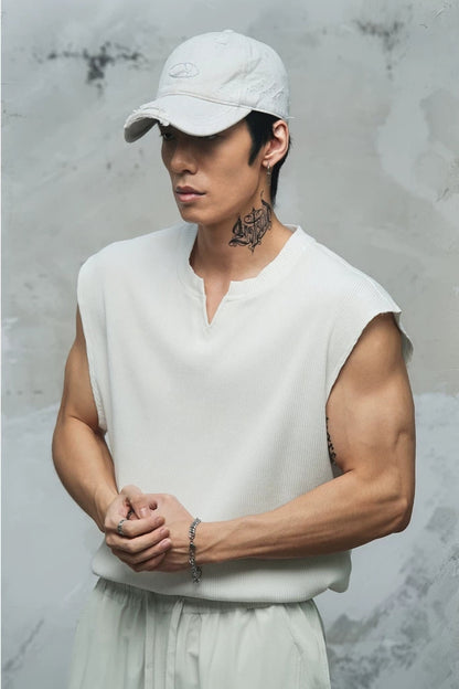 Waffle Knit V-Neck Sleeveless  #LM040