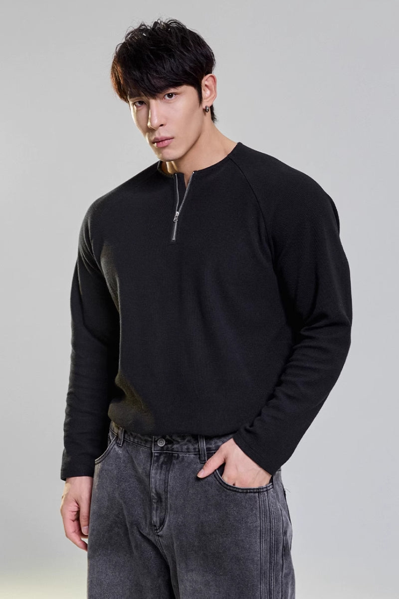 Grain Texture Half-Zip Top  #MD109