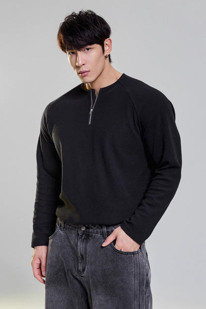 Grain Texture Half-Zip Top  #MD109