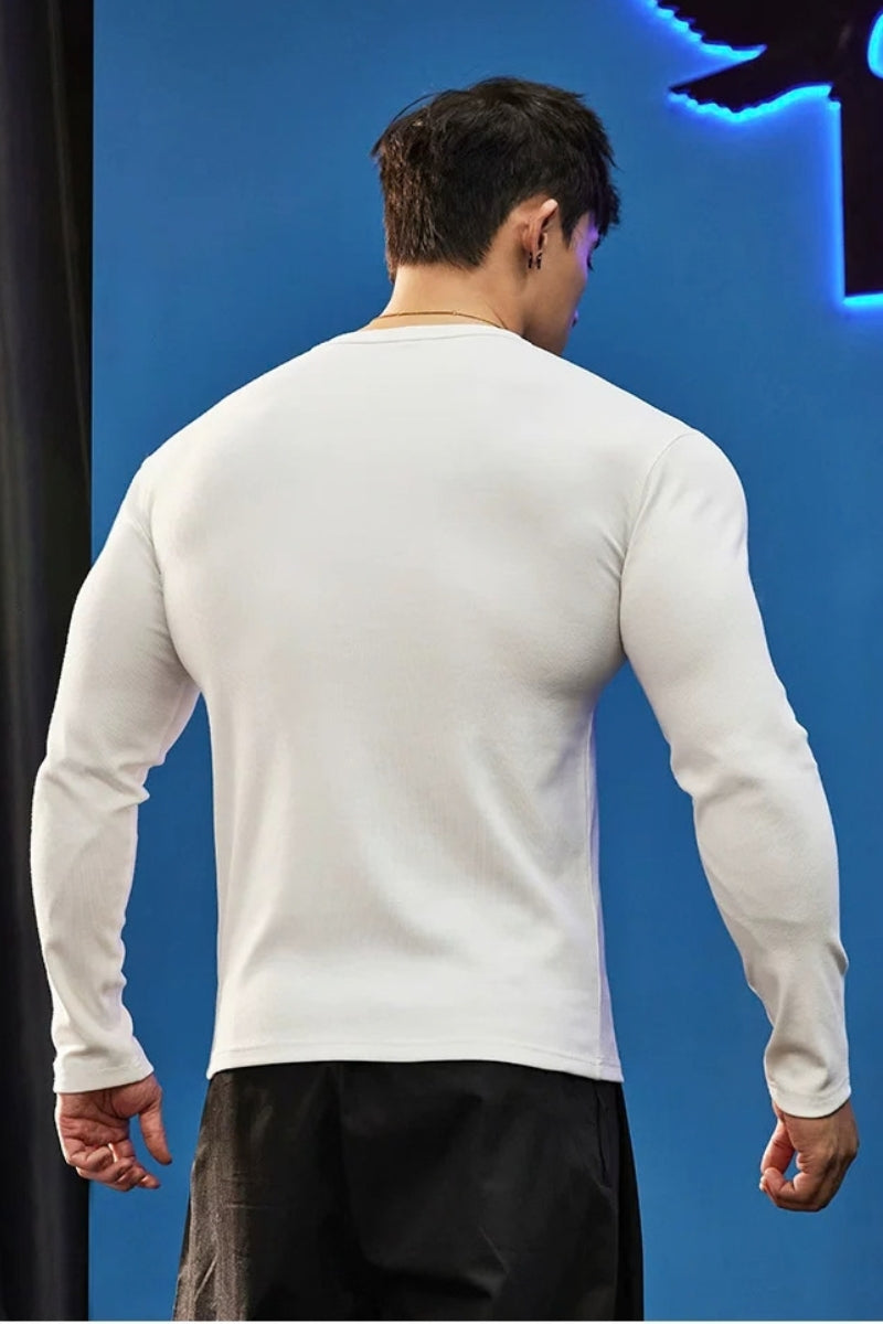 Stretch Ribbed Henley Longsleeve  #BF158
