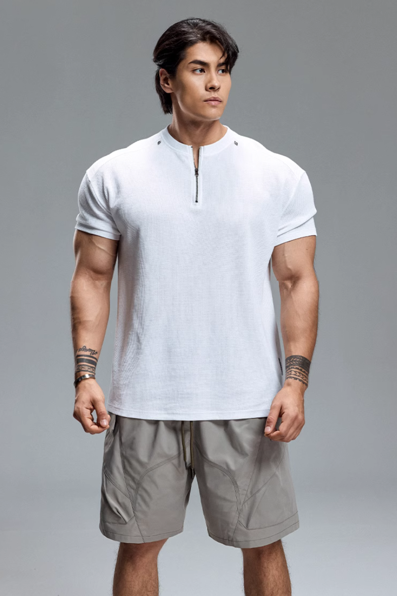 EdgeFit Quarter-Zip Waffle Top  #MD084