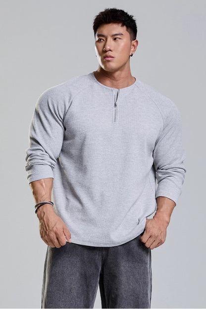 Grain Texture Half-Zip Top  #MD109