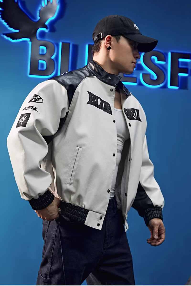 Monochrome Faux Leather Jacket  #BF020
