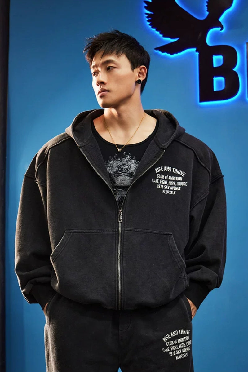 Oversized Washed Zip Hoodie  #BF169