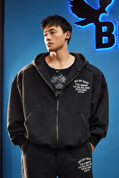 Oversized Washed Zip Hoodie  #BF169