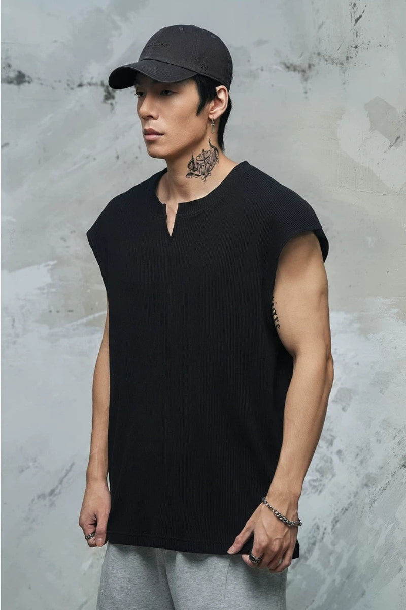 Waffle Knit V-Neck Sleeveless  #LM040