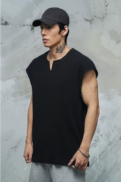 Waffle Knit V-Neck Sleeveless  #LM040