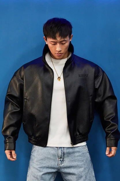 High Collar Faux Leather Blouson  #BF168