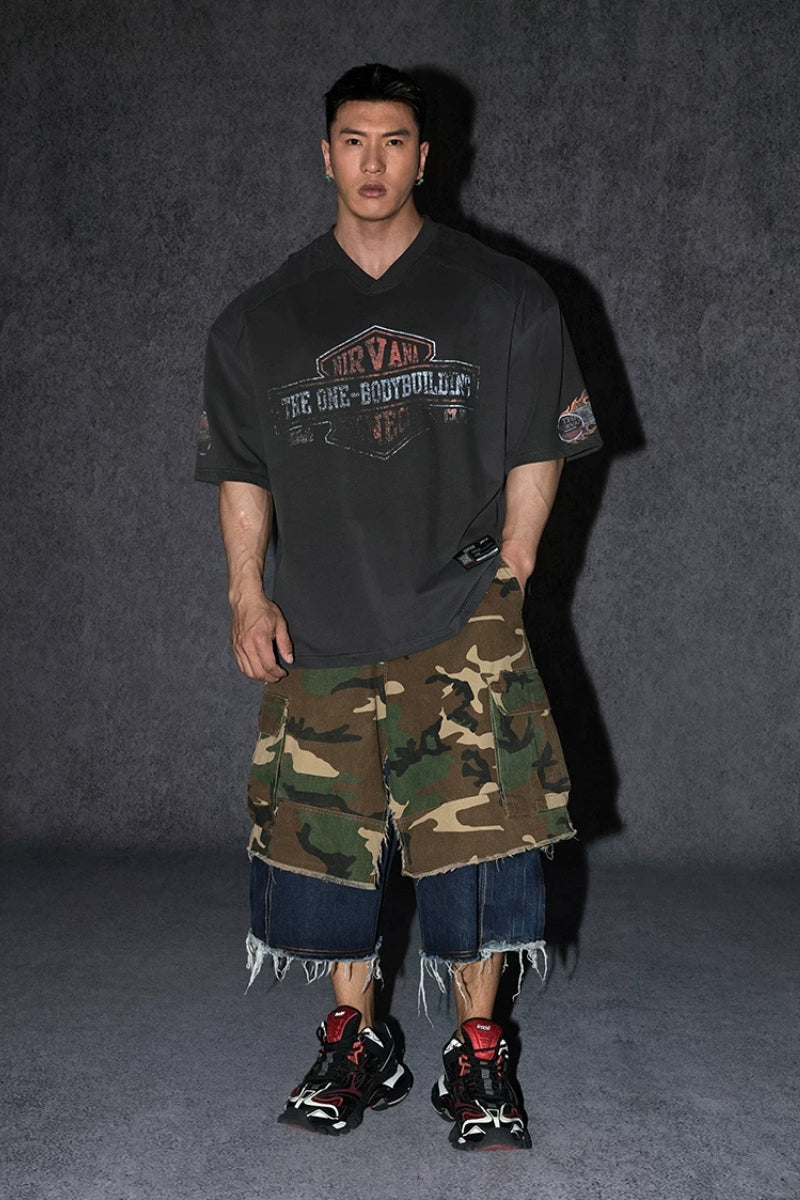 Oversized V-Neck Vintage T-Shirt  #TK038