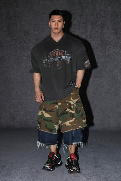 Oversized V-Neck Vintage T-Shirt  #TK038